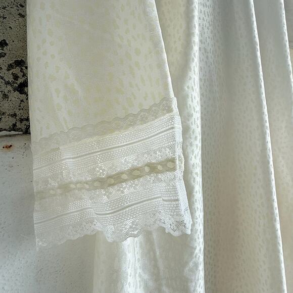 Ivory Jacquard Leopard Satin Duster Robe Lace Trim Long Kimono Style Vintage - Picture 7 of 8